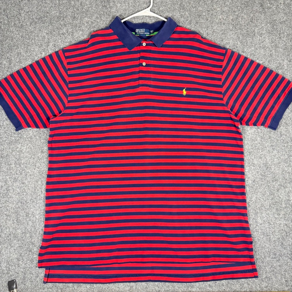 Polo Ralph Lauren Men's 3XLT Red Blue Striped Cotton Short Sleeve Polo Shirt